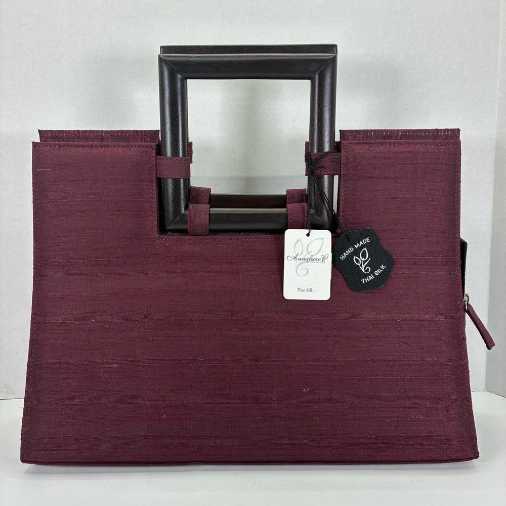 Annaleece By Devries Thai Silk Orchid / Purple Purse W/ Square Bamboo Handle